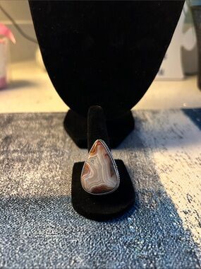 Sterling Silver Crazy Lace Agate Gemstone Ring Size 9